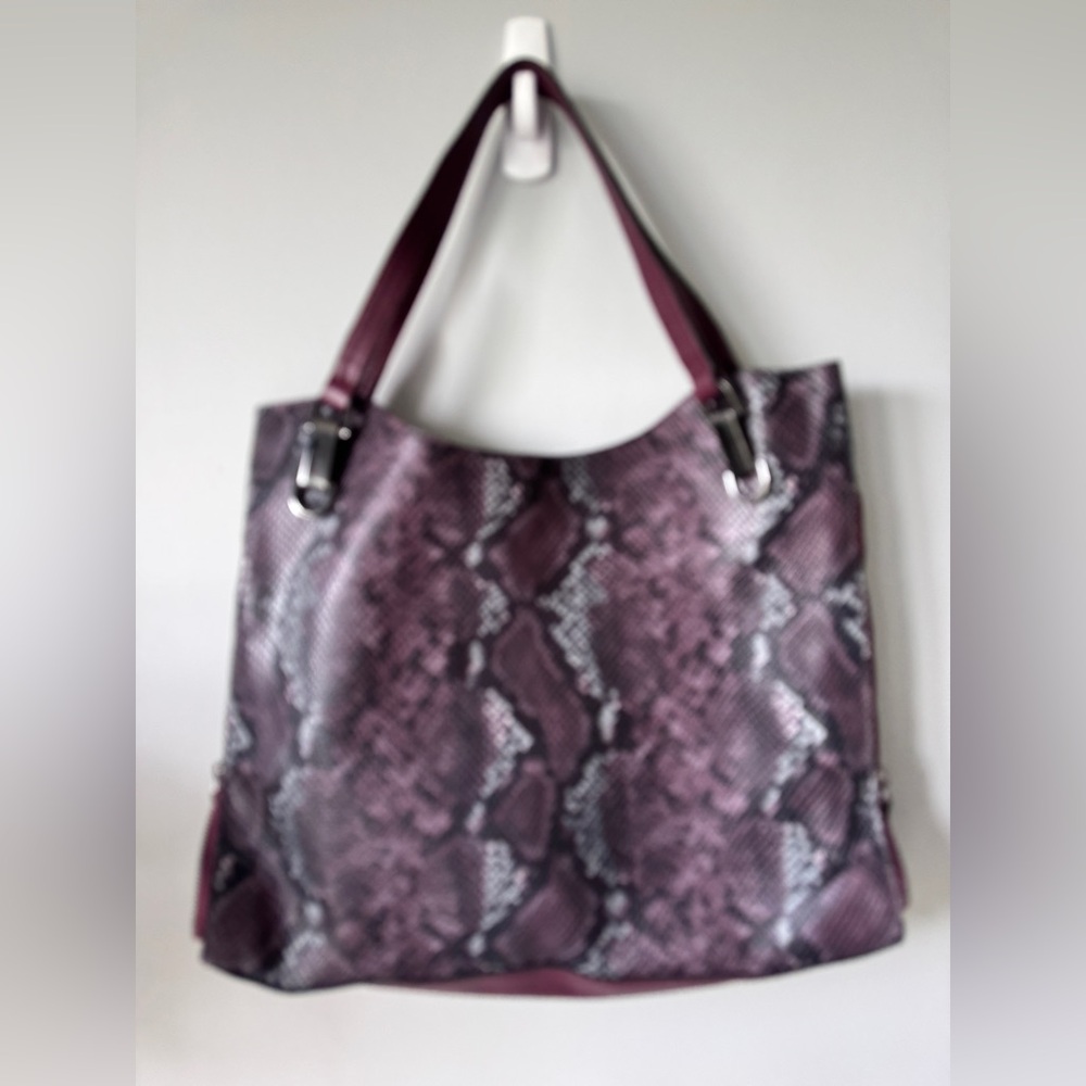 Vince Camuto Purple Snake-Print Tote